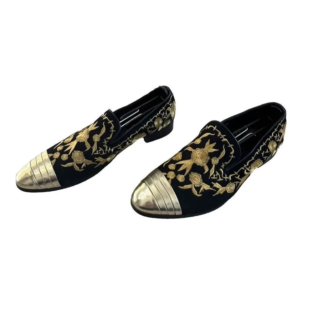 HUN Fashion Slip On Gold Cap Toe Embroidered Shoe Sz‎ 10.5